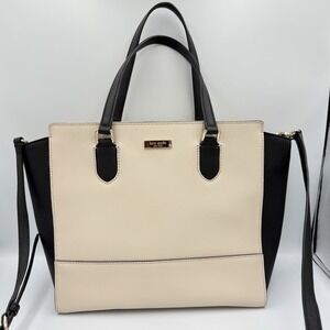 Kate Spade Laurel Way Hadlee Crossbody Satchel Bag Purse‎ Beige Black Leather